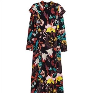 H&M Black Floral Ruffle Midi Dress